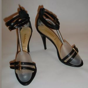 Baldinini Trend Black Leather Heels Sandals 37